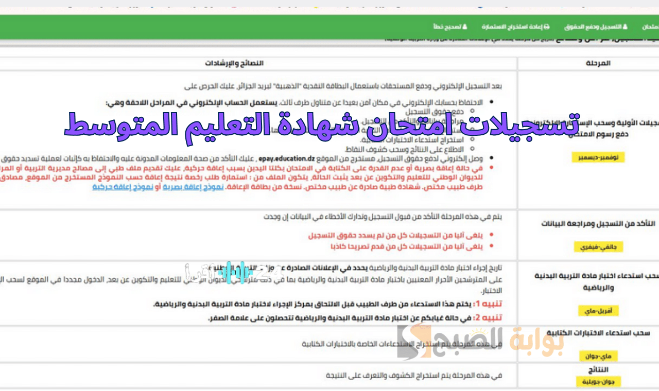 فتح باب تسجيلات البكالوريا والتعليم المتوسط للمترشحين الأحرار والمتمدرسين