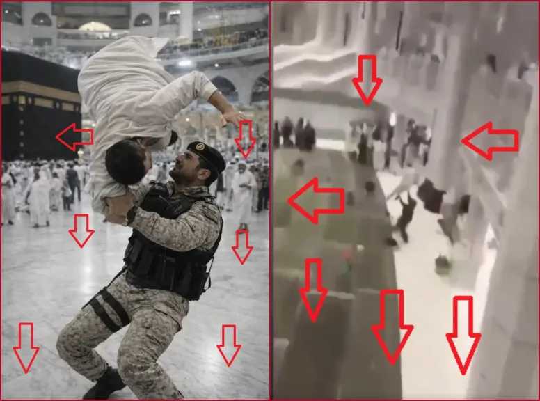 سرعة بديهة رجل أمن تنقذ معتمراً من السقوط داخل الحرم المكي