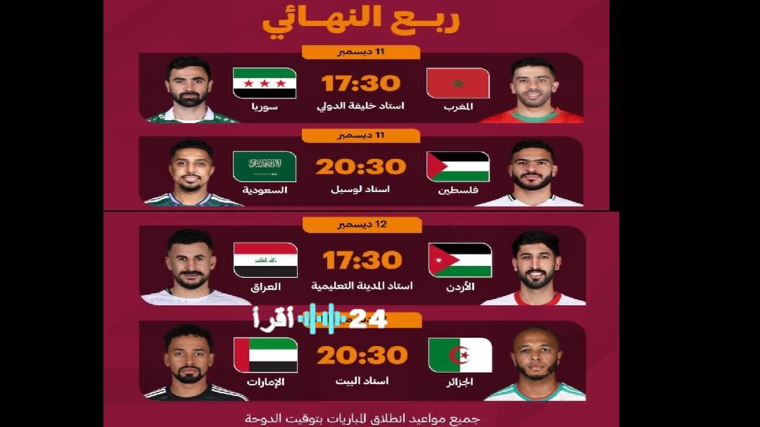 الكشف عن جدول مباريات ربع نهائي كأس العرب 2025