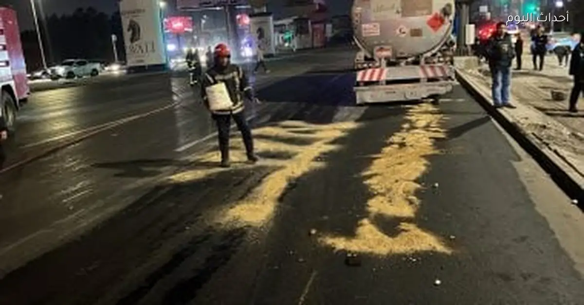 «لحظات حرجة» تسرب ضخم لـ 57 ألف لتر بنزين من صهريج وقود بمحور التسعين: خطر يداهم التجمع