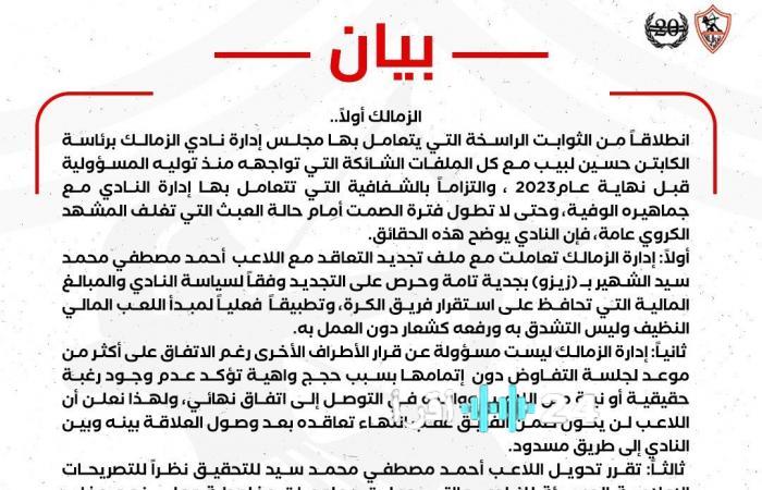 إدارة الزمالك تتخذ قرارًا بتحويل زيزو للتحقيق عقب تصريحاته الجارحة ضد النادي