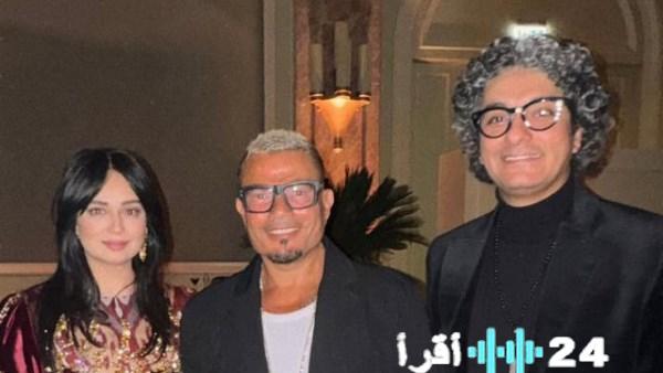 «لحظة تجمع النجوم» هبة مجدي وزوجها رفقة عمرو دياب يخطفون الأضواء بظهور جماعي مميز