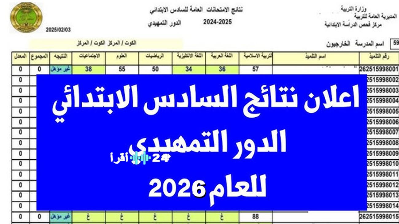 هل النتائج ظهرت نتائج السادس الابتدائي الدور التمهيدي 2026 في صلاح الدين