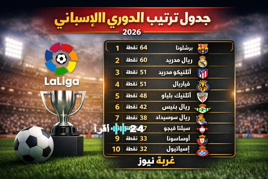 «بريطانيا في صدارة الترقب» جدول ترتيب الدوري الإسباني 2026 قبل الجولة 27: ريال مدريد يواجه سيلتا فيجو لحسم الصدارة وتوقعات مثيرة حول نتيجة اللقاء وتأثيرها على الترتيب